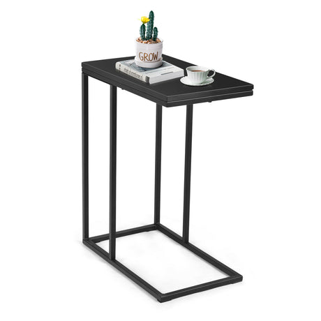 Industrial C-Shaped Narrow End Side Table & Rectangle Tabletop
