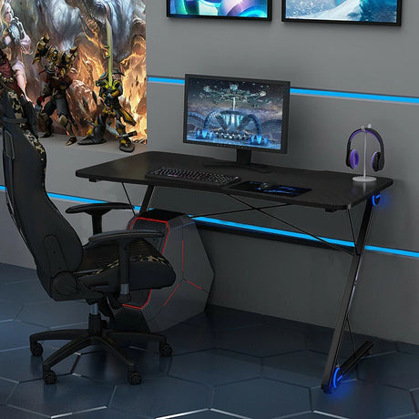 Z Shape Gaming Desk with LED Lights