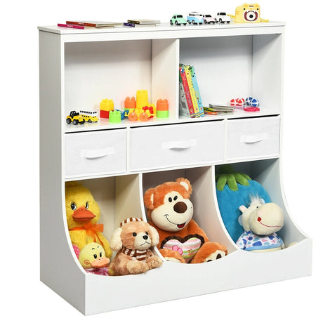 3-layer Kids Cubby Bin Combo Storage Organizer for kids' Room-White
