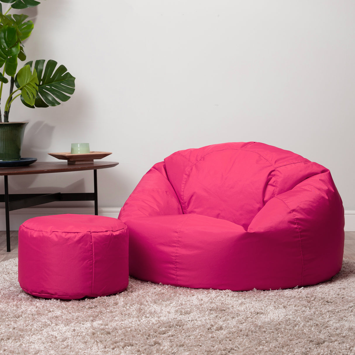 Classic Indoor-Outdoor Bean Bag with Footstool - Pink