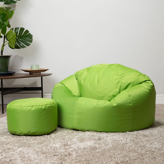 Classic Indoor-Outdoor Bean Bag with Footstool - Green
