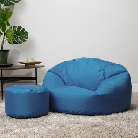 Classic Indoor-Outdoor Bean Bag - Teal | Bean Bag & Footstool Bundle