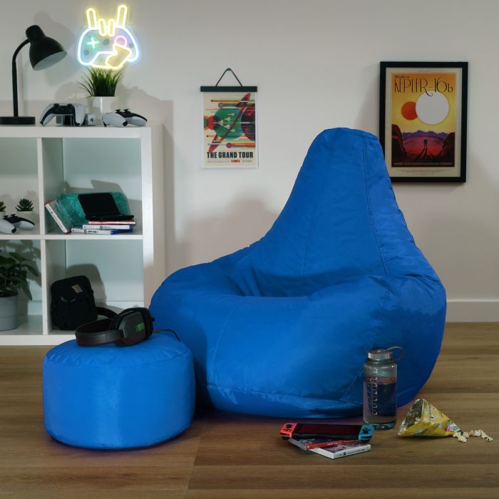 Indoor-Outdoor Recliner Bean Bag with Footstool - Blue