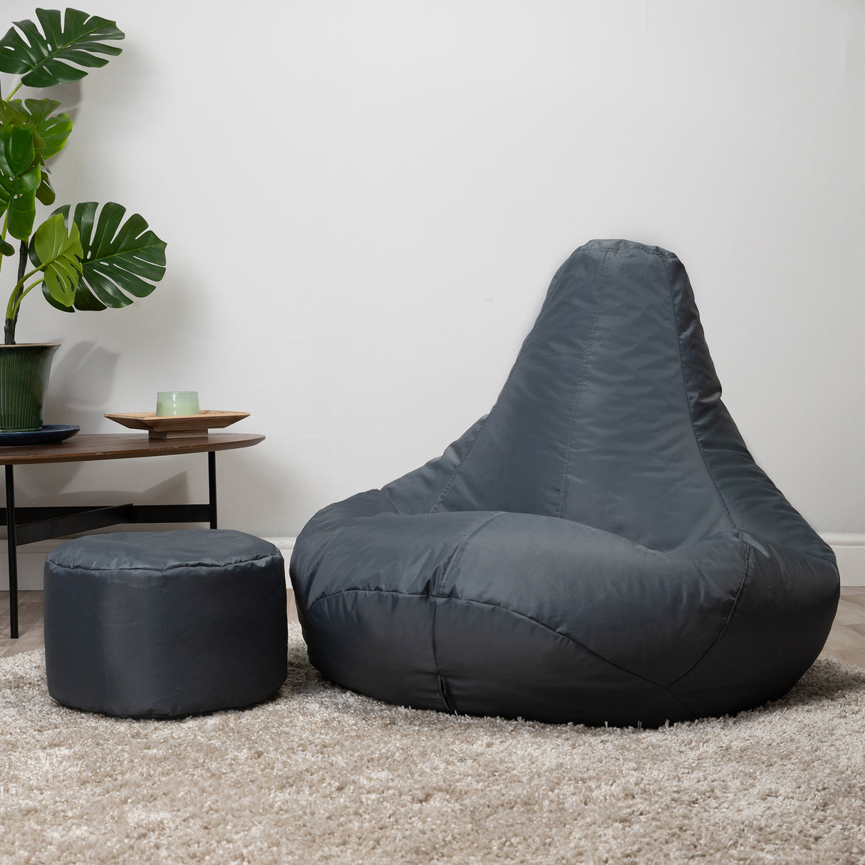 Indoor-Outdoor Recliner Bean Bag with Footstool - Charcoal Grey