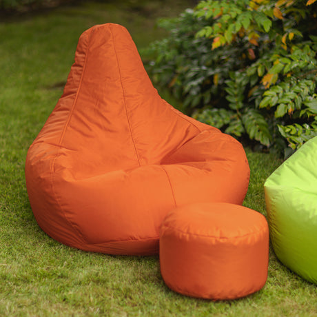 Indoor-Outdoor Recliner Bean Bag with Footstool - Orange