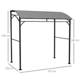 Outsunny 2.2 x 1.5 m BBQ Grill Gazebo Tent, Garden Grill with Metal Frame, Curved Canopy and 10 Hooks, Outdoor Sun Shade, Grey