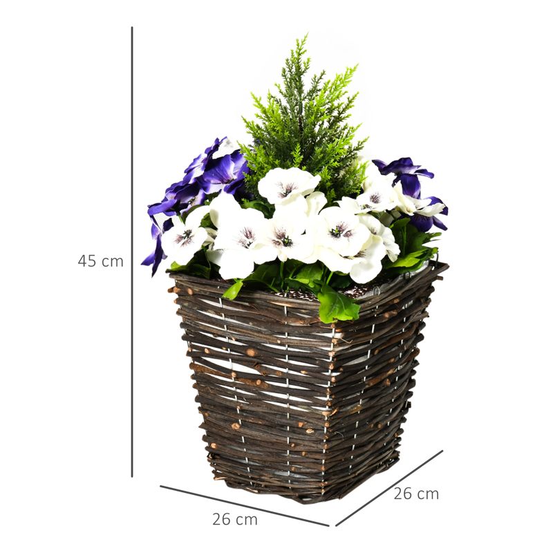 Outsunny 2 Pieces Artificial Phalaenopsis Decorative Plant with Straw Plaiting Pot, Fake Flower, 45cm, White Purple