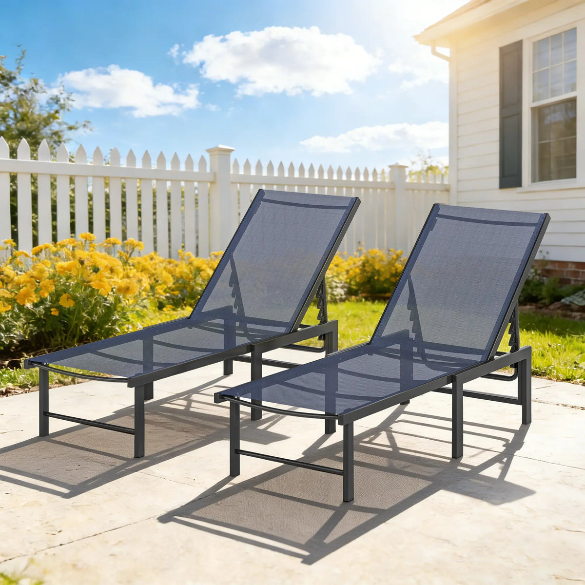 Outsunny Set of Two Reclining Sun Loungers - Dark Blue