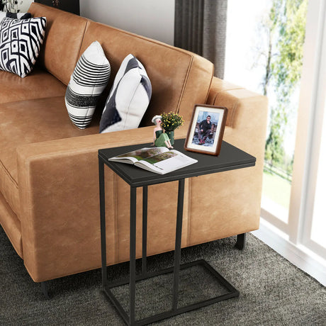Industrial C-Shaped Narrow End Side Table & Rectangle Tabletop