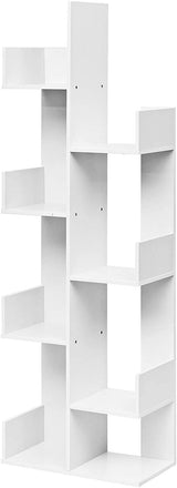 Tree-shaped bookcase with 8 compartments, standing shelf, storage shelf, 50 x 25 x 145 cm, white