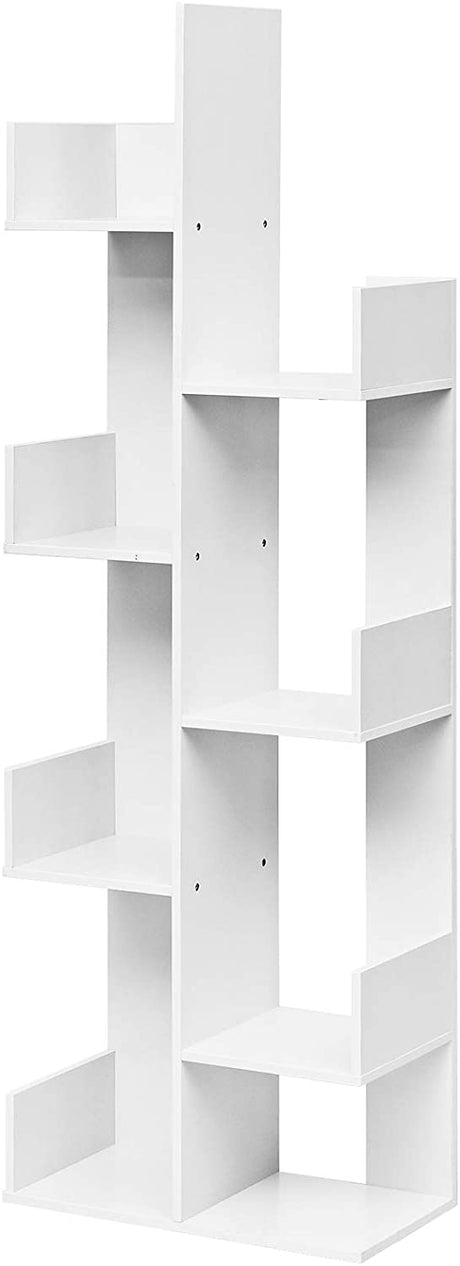 Tree-shaped bookcase with 8 compartments, standing shelf, storage shelf, 50 x 25 x 145 cm, white