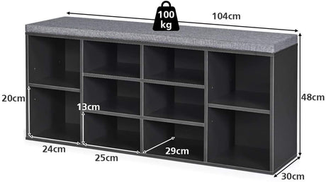 10-Cube Organizer  Entryway Padded Shoe Storage Bench-Gray