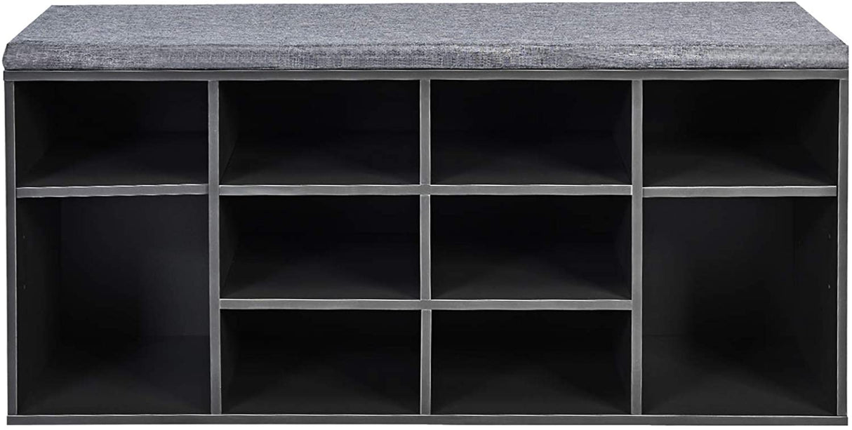 10-Cube Organizer  Entryway Padded Shoe Storage Bench-Gray