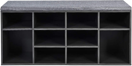 10-Cube Organizer  Entryway Padded Shoe Storage Bench-Gray