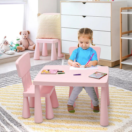 3 Pieces Kids Table Set with 2 Chairs for Reading-Pink