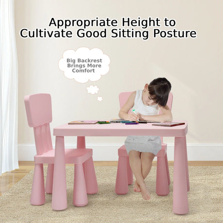 3 Pieces Kids Table Set with 2 Chairs for Reading-Pink