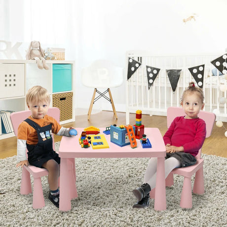 3 Pieces Kids Table Set with 2 Chairs for Reading-Pink