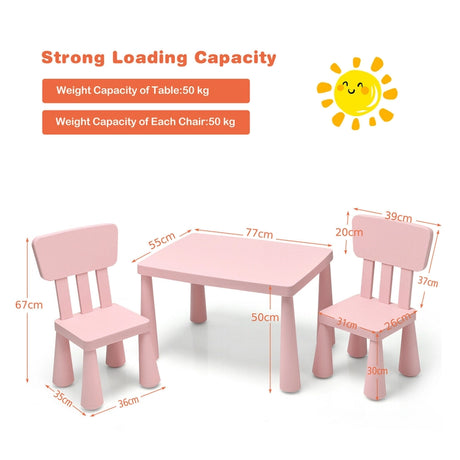 3 Pieces Kids Table Set with 2 Chairs for Reading-Pink