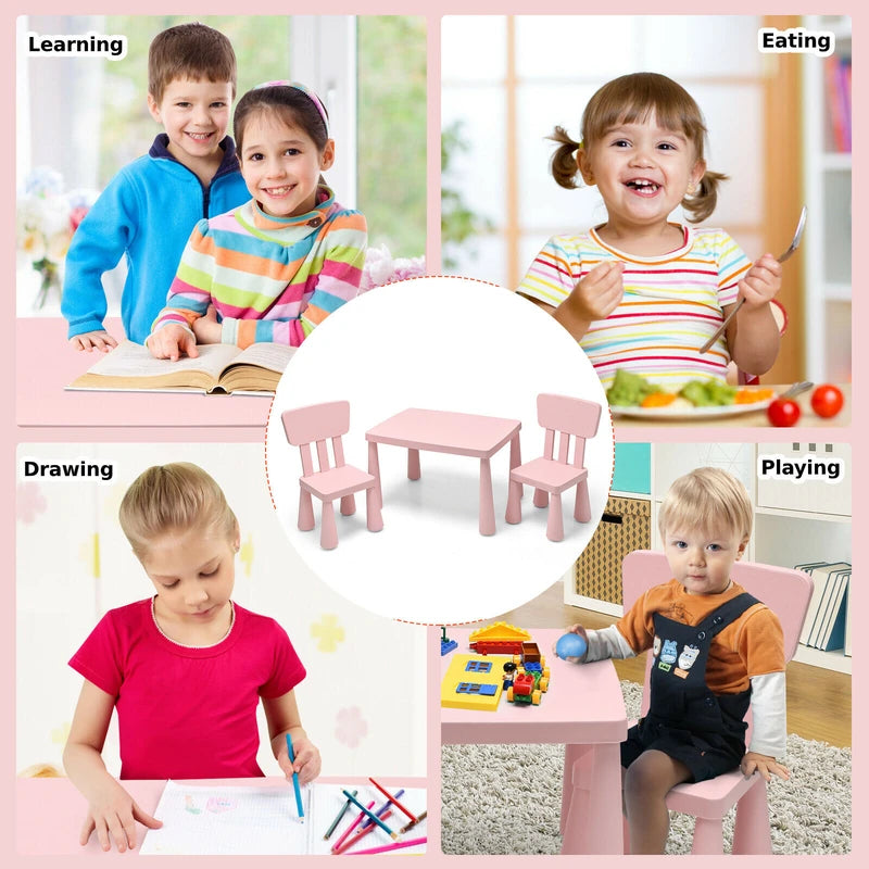 3 Pieces Kids Table Set with 2 Chairs for Reading-Pink
