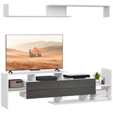 HOMCOM Modern TV Cabinet with Wall Shelf, TV Unit with Storage Shelf and Cabinet, for Wall-Mounted 65" TVs or Standing 40" TVs, White and Grey