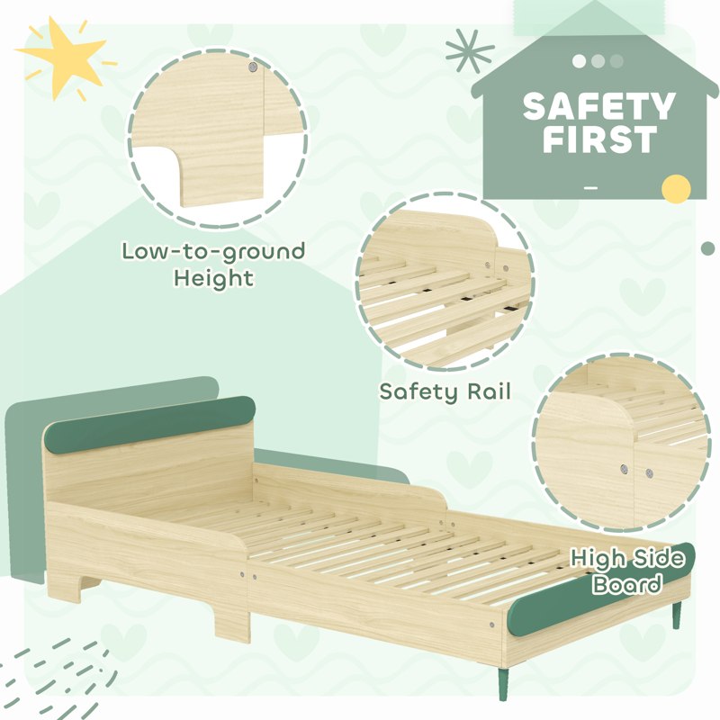 AIYAPLAY Toddler Bed with Safety Rail, for Ages 3-10 Years, 195 x 103 x 60.5cm, Green