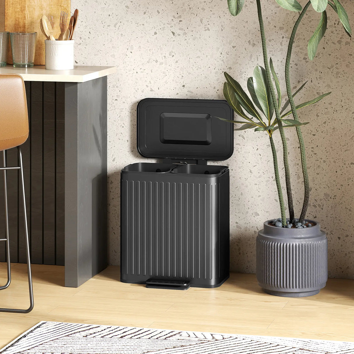 HOMCOM 40L Dual Compartment Rubbish Bin, with Soft-Close Lid - Black