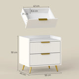 HOMCOM Elegant Two-Drawer Bedside Table - White