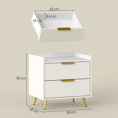 HOMCOM Elegant Two-Drawer Bedside Table - White
