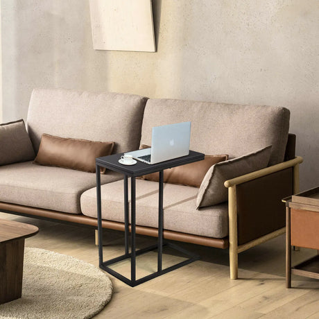 Industrial C-Shaped Narrow End Side Table & Rectangle Tabletop