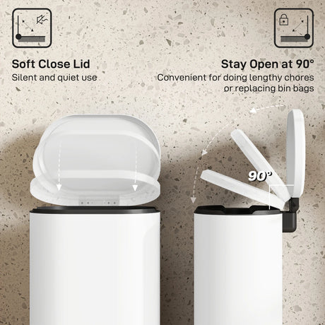 HOMCOM 30 L Modern Curved Kitchen Bin - Cream