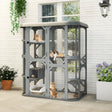 PawHut Catio Outdoor Cat Enclosure,  Wooden Cat House with Platforms, Condo and Waterproof Cover for 23 Kittens, Grey