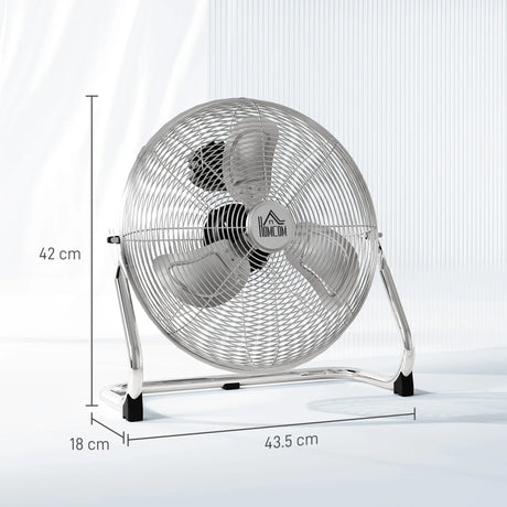 HOMCOM Metal Floor Fan with 3 Speeds & 120 Adjustable Tilt - Silver Tone