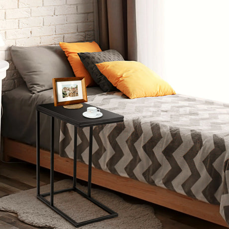 Industrial C-Shaped Narrow End Side Table & Rectangle Tabletop