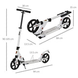 HOMCOM Folding Kick Scooter, Adjustable Ride On Scooter with 200mm Big Wheels and Double Shock Absorption, Urban Scooter for 14+ Teens Adult- White