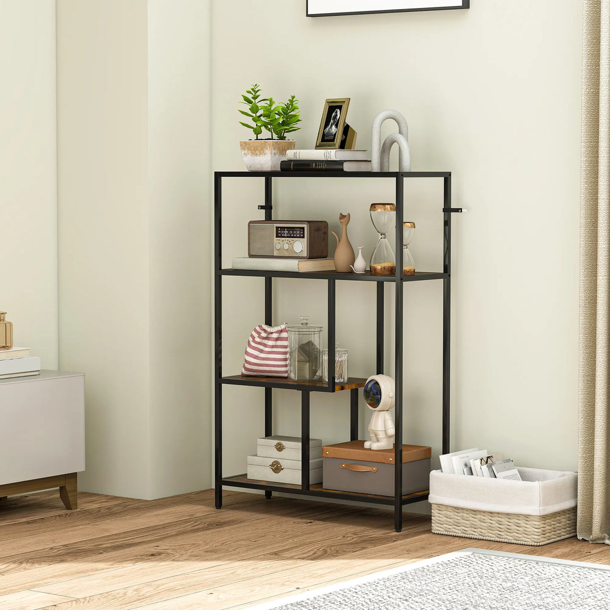 HOMCOM 4-Tier Bookshelf with Open Shelves - Rustic Brown