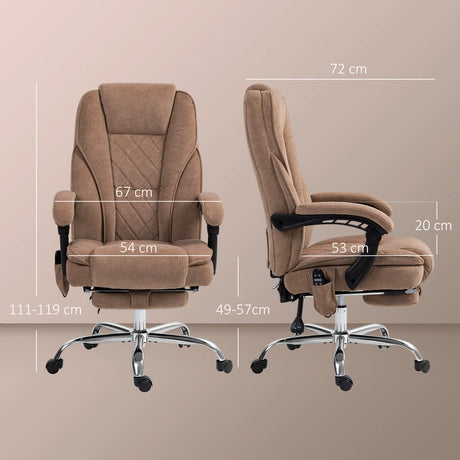 Vinsetto Massage Office Chair, Heated Reclining Computer Chair with Adjustable Height and Footrest, Brown