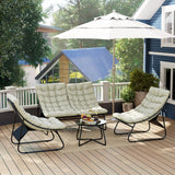 Outsunny 4 Seater Garden Furniture Set, Conversation Set with Loveseat Sofa, Chairs, Glass Coffee Table, Thick Cushions, Steel Outdoor Sofa for Balcony, Poolside, Conservatory, Light Grey