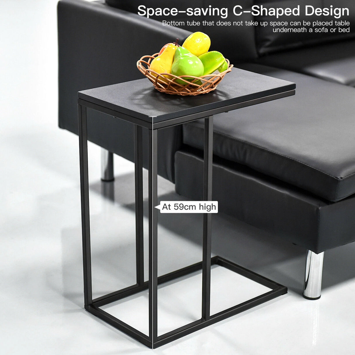 Industrial C-Shaped Narrow End Side Table & Rectangle Tabletop