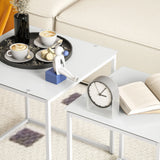 HOMCOM Nest of Tables, Set of 2 Coffee Table, Side Tables with Tempered Glass Desktop and Metal Frame for Living Room, Bedroom, Office, White
