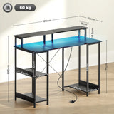 HOMCOM LED Computer Desk, with Power Outlets and Shelves - Black
