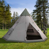 Outsunny 6 Men Tipi Tent, Camping Tent, Teepee Family Tent with Mesh Windows, Sewn-in Tent Floor, Two Doors and Carry Bag, Easy Set Up, for Hiking Picnics Outdoor Night, Gray