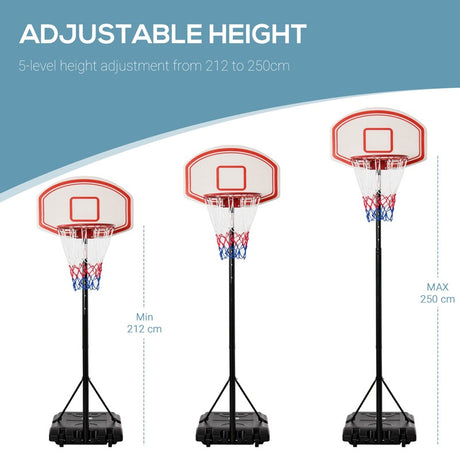 HOMCOM Portable Basketball Stand 175-215cm Adjustable Height Sturdy Rim Hoop w/ Large Wheels Stable Base Net Free Standing