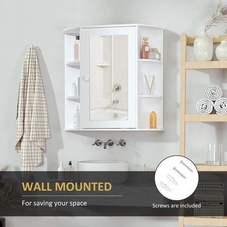 HOMCOM Wall Mounted Bathroom Cabinet with Mirror Single Door Storage Organizer 2-tier Inner Shelves White