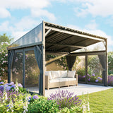 Outsunny 4.3 x 3 m Garden Pergola with Galvanised Steel Roof, Lean to Pergola Gazebo with Netting Curtains, Dark Grey