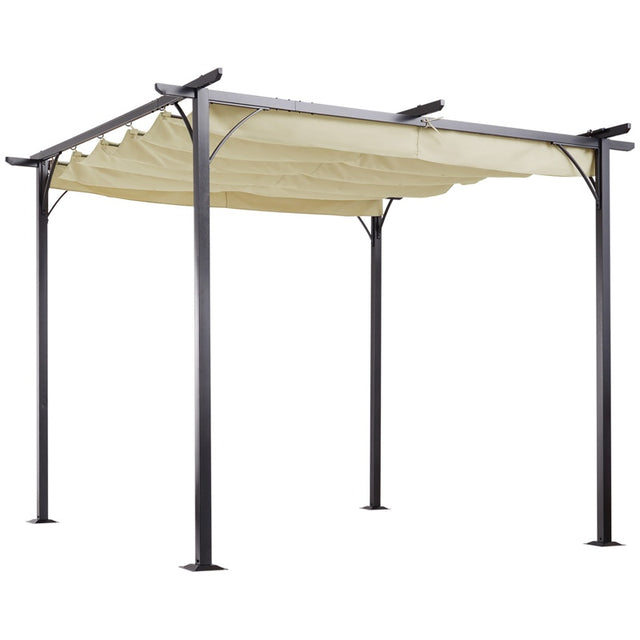 Outsunny 3 x 3(m) Metal Pergola with Retractable Roof, Garden Gazebo Metal Pergola Canopy. Outdoor Sun Shade Shelter for Party BBQ, Beige