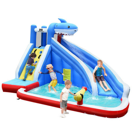 Inflatable Shark Bounce House with Water Slide and Climbing Wall without Blower