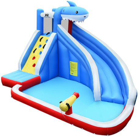 Inflatable Shark Bounce House with Water Slide and Climbing Wall without Blower