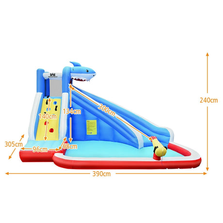 Inflatable Shark Bounce House with Water Slide and Climbing Wall without Blower