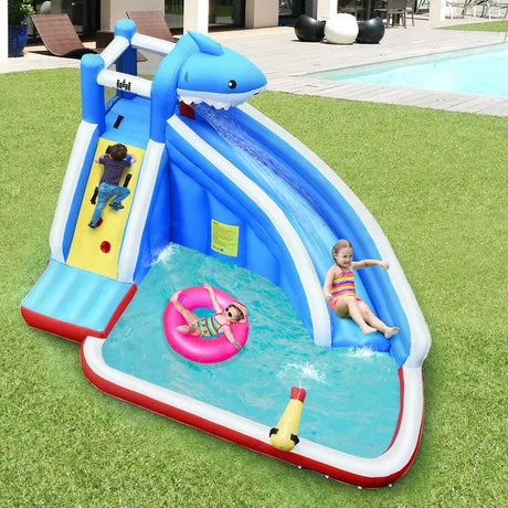 Inflatable Shark Bounce House with Water Slide and Climbing Wall without Blower