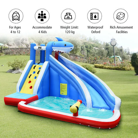 Inflatable Shark Bounce House with Water Slide and Climbing Wall without Blower